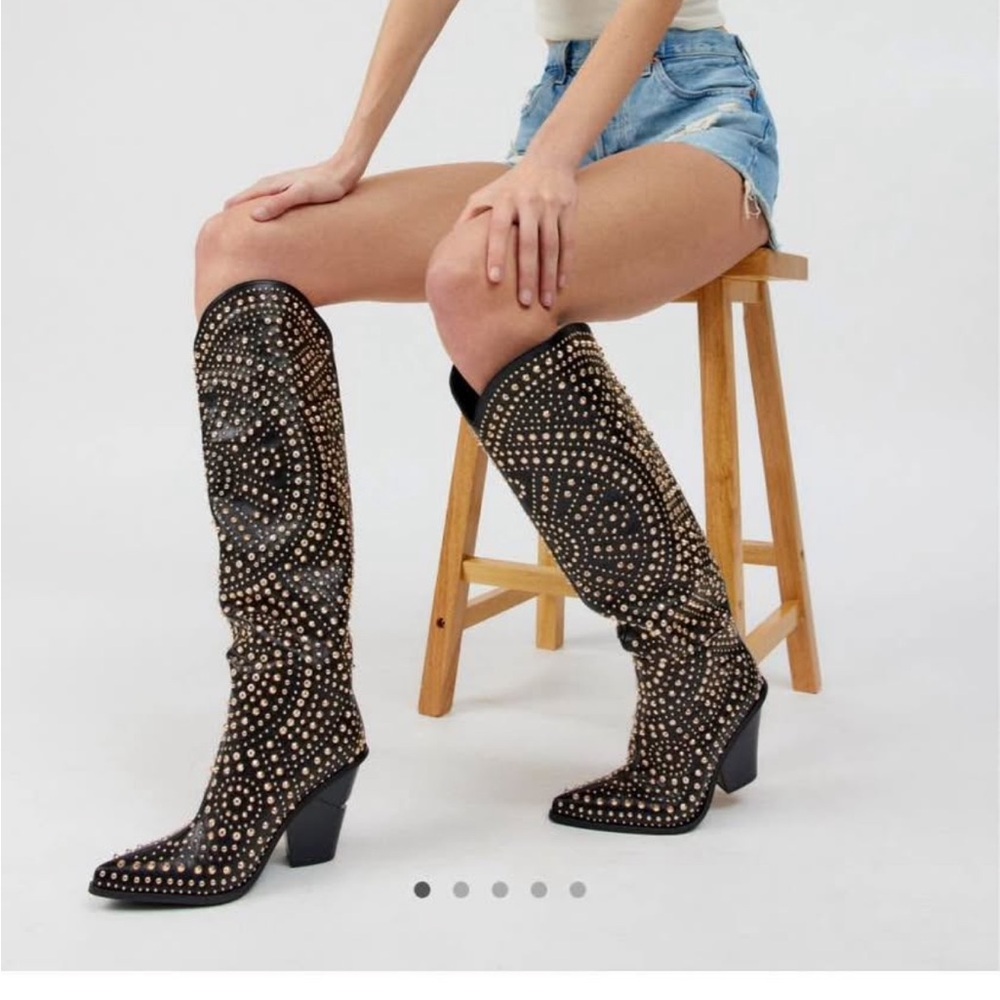 Vera Wang Black Studded Heeled Boots